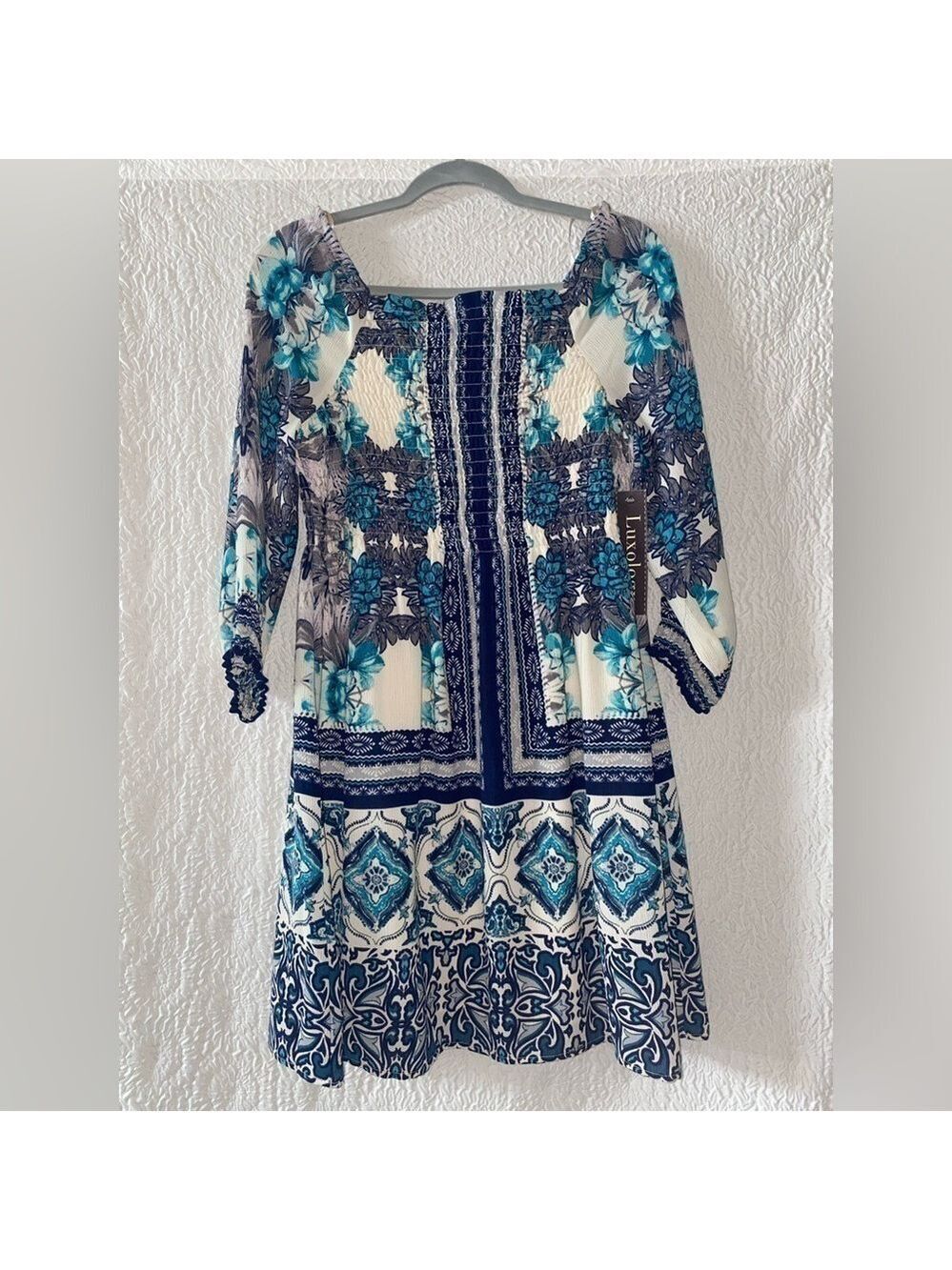 Luxology Smocked Bodice 3/4 Sleeve Midi Fit & Flare Dress - Picture 6 of 12